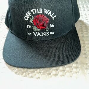 Vans Black Snapback Hat with Red Rose Embroidery